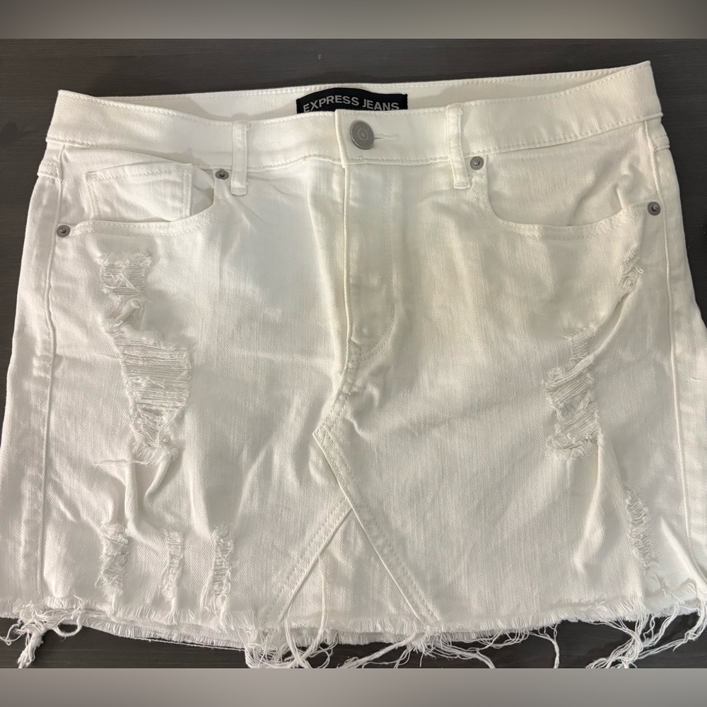 Express White Distressed Mini Skirt